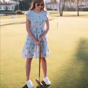 Gal Meets Glam Rosalie Blue Flutter Sleeve Sundress